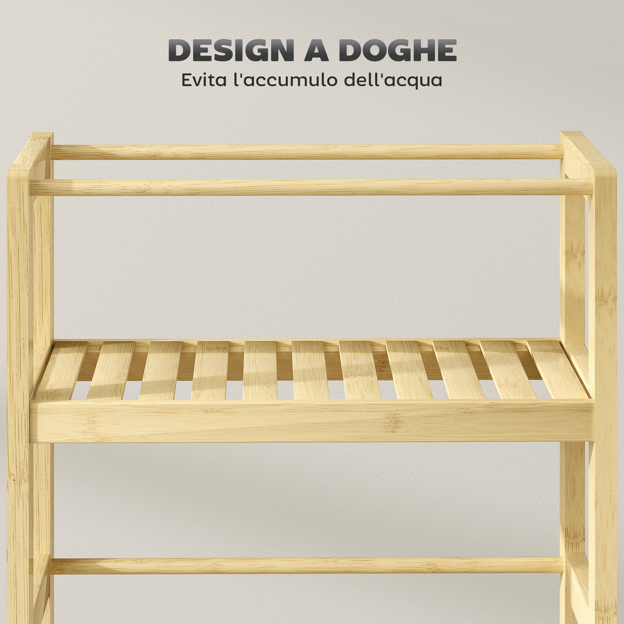 Scaffale Bagno a 3 Livelli 36x15x73 cm con Ruote in Legno di Bambù