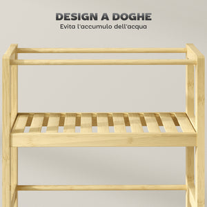Scaffale Bagno a 3 Livelli 36x15x73 cm con Ruote in Legno di Bambù