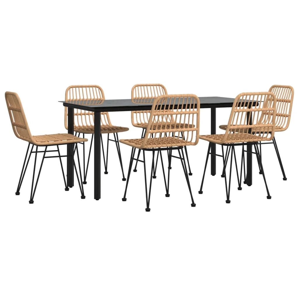 Set da pranzo da esterno 7 pezzi mobili da giardino resina di vimini 02_0014382