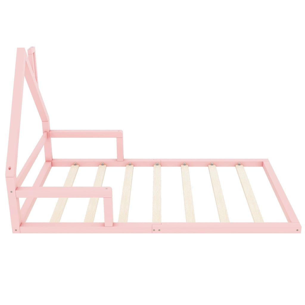 Letto a forma di casa per bambini rosa in legno massello di pino 90x200 cm