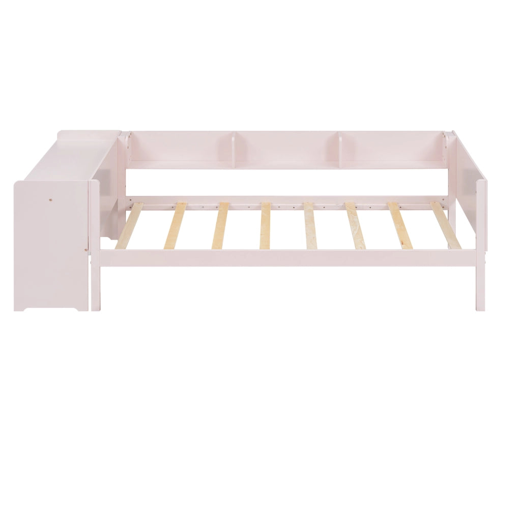 DESMIU Letto bambino 90 × 200 cm con letto estraibile, scrivania e 3 ripiani, senza materasso, rosa
