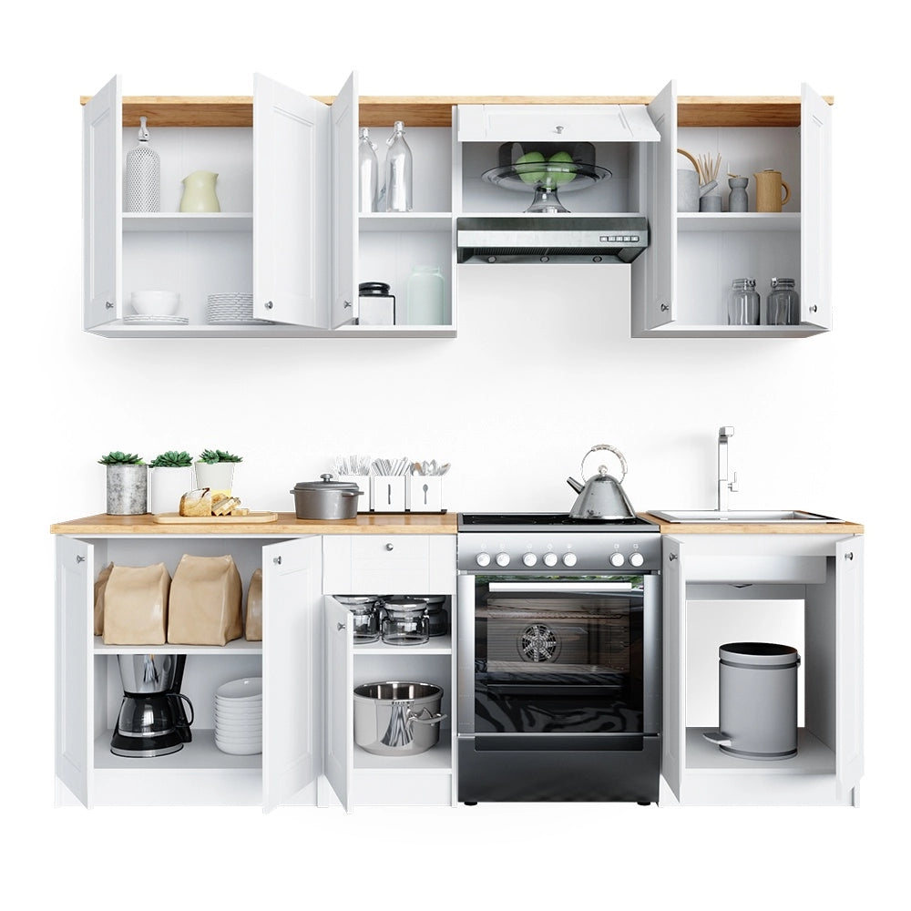 Mobile da cucina Bergamo Bianco/Rovere dorato 240 cm, PL Goldkraft Vicco