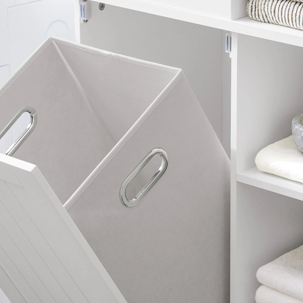 SoBuy Colonna Bagno con Cesto per Linge Mobile Rangemento Alto Armadio Bagno con 6 Ripiani e 2 Cassetti Mobiletto Salvaspazio Bianco 60x37x171 cm BZR104-W