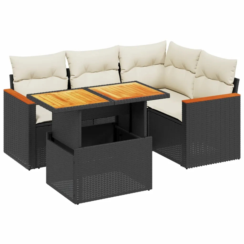 Set Divani da Giardino 5 pz con Cuscini in Polyrattan Nero 3273058