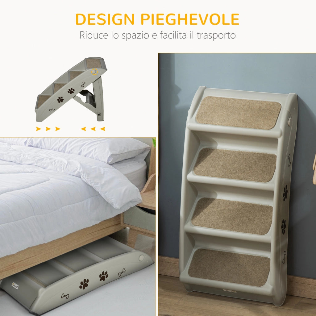 EasyComfort Scaletta per Cani Pieghevole con 4 Gradini Antiscivolo, Scaletta per Animali da 10kg max, 62x38x49.5 cm, Grigio