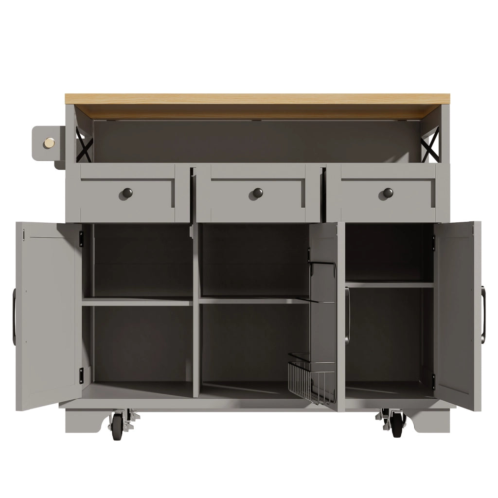 OKWISH Carrello da cucina con 3 cassetti e vano contenitore, piano ribaltabile, portaasciugamani e ruote, 118×43×98 cm