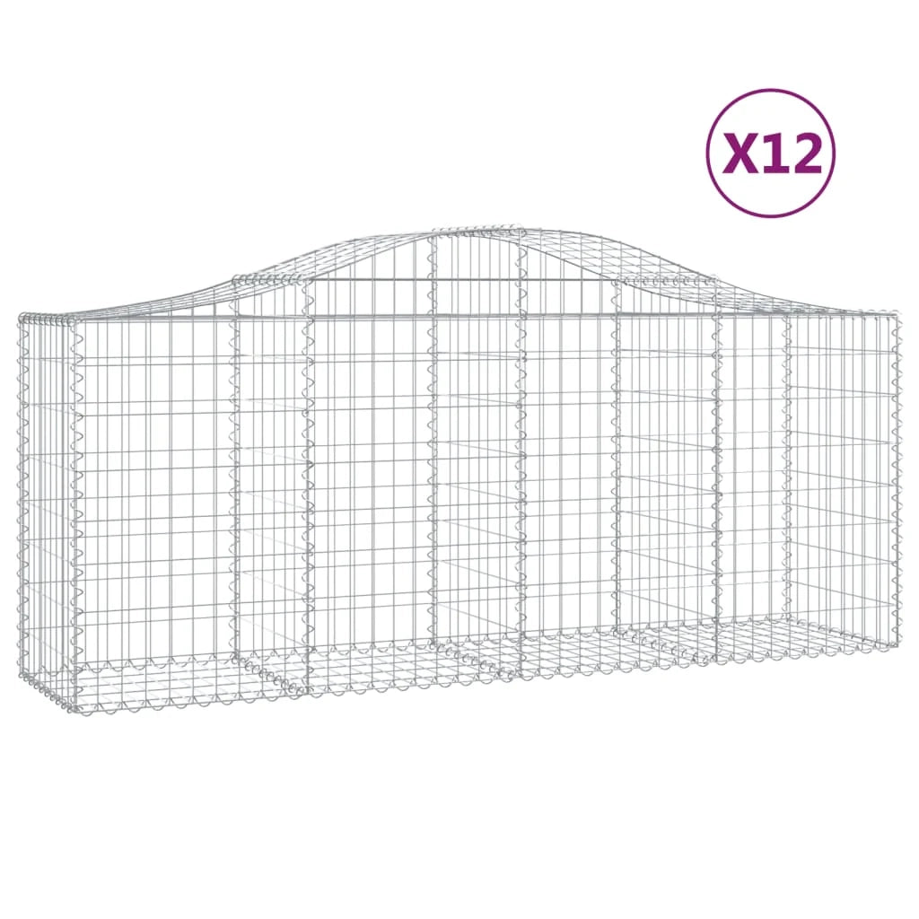 Cestini gabbioni recinzione a gabbia muro di contenimento ad arco 1 set da 2 200 x 50 x 80/100 cm ferro zincato argento 02_0040542