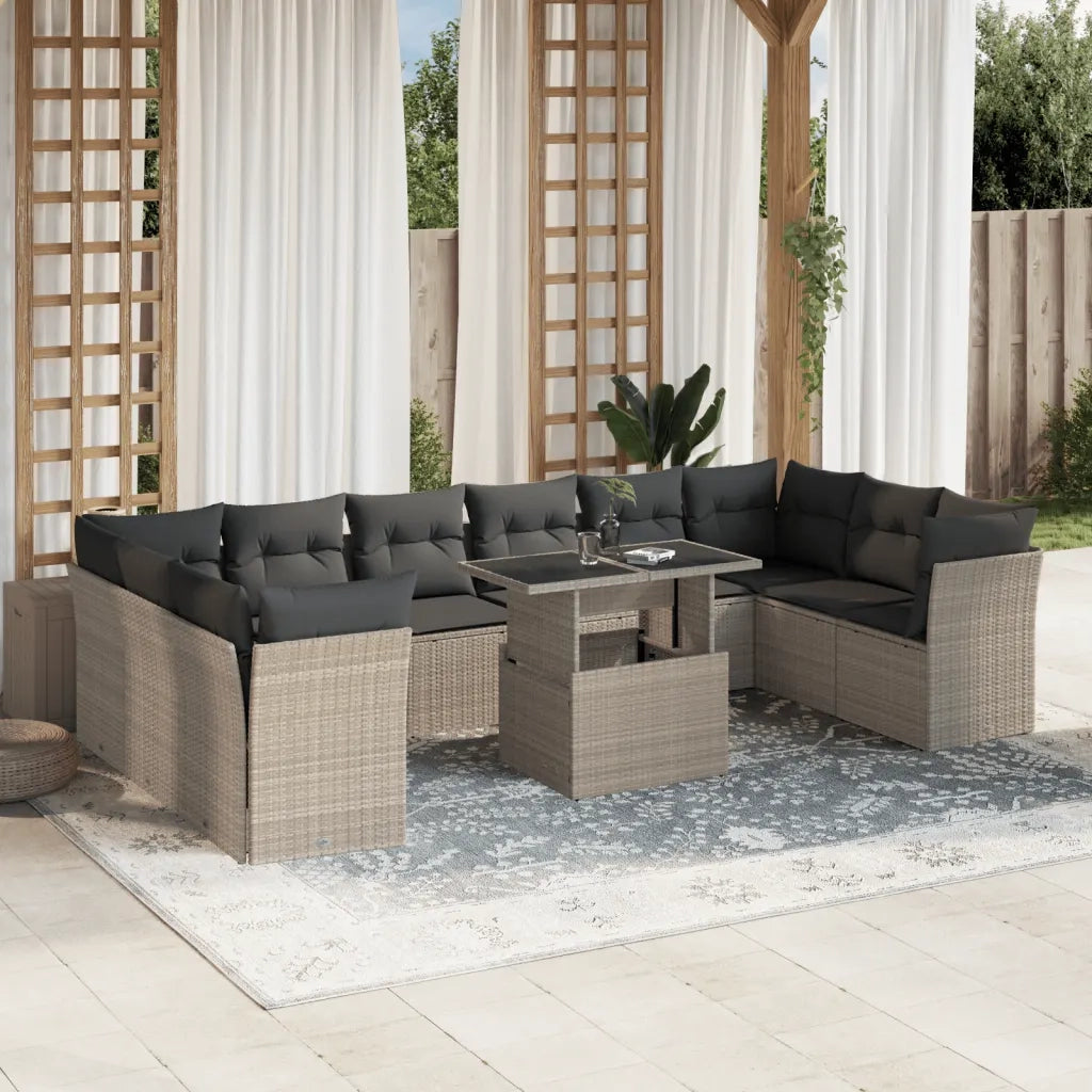 Set Divani da Giardino 11 pz con Cuscini in Polyrattan Grigio