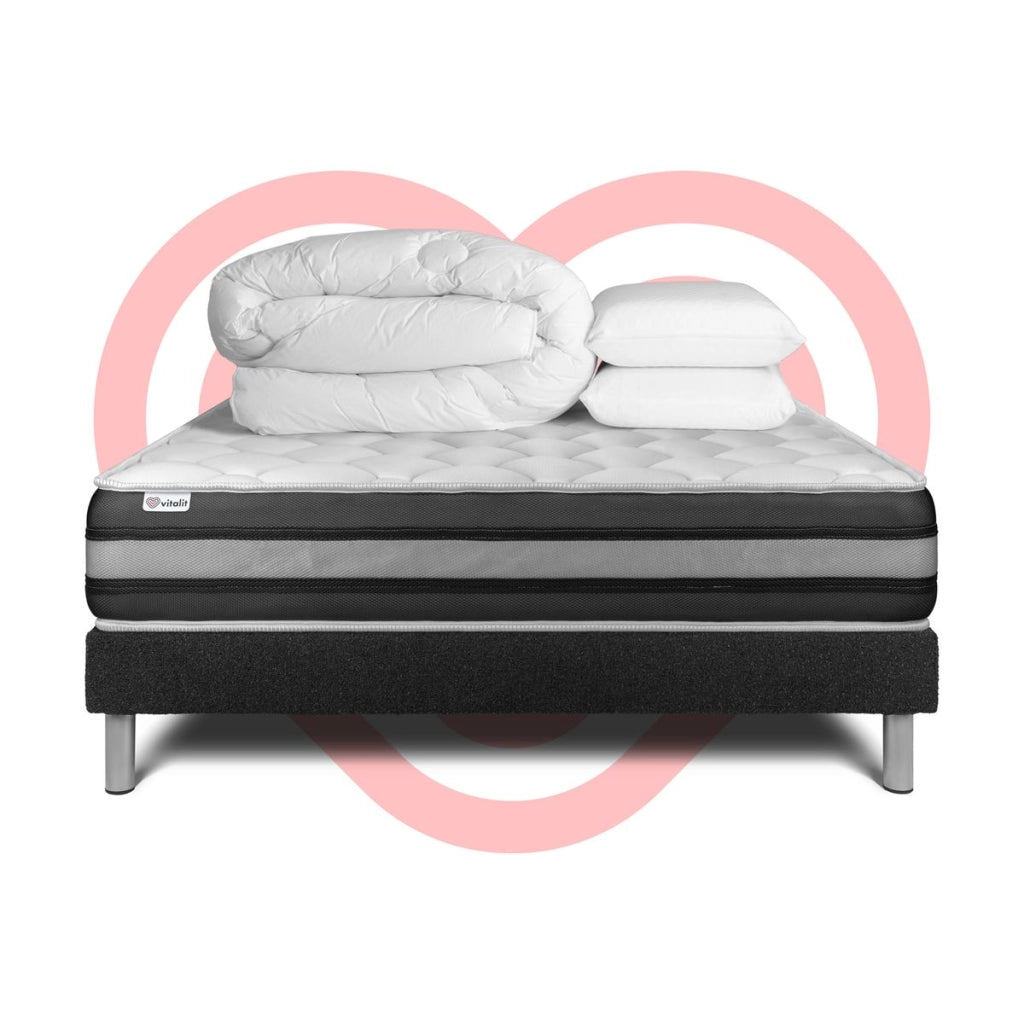 Pacchetto letto completo - Materasso 140x200cm + Box spring con doghe (in kit) + 2 cuscini + Piumino - Vitalspring Zen