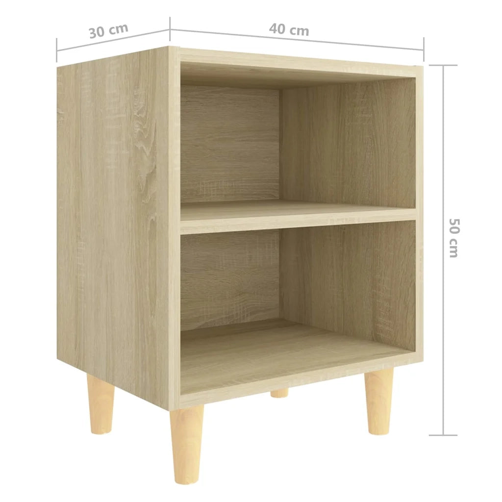 Comodino con Gambe in Legno Massello Rovere Sonoma 40x30x50cm 805785