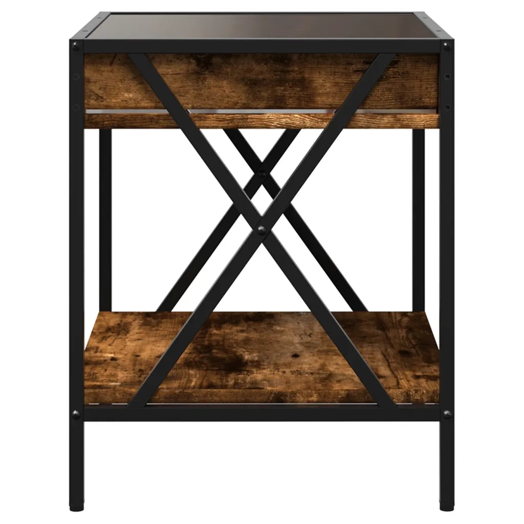 Comodino | Armadio da Notte | Mobiletto da notte con LED Infinity Rovere Fumo 40x40x49 cm