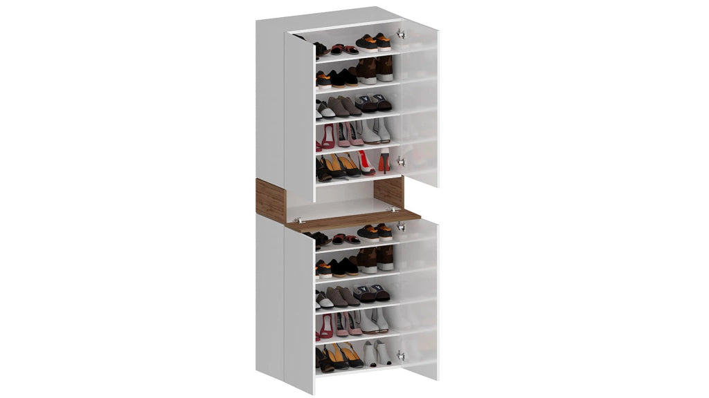 Armadio Scarpiera 4 Ante e 1 Ripiano a Ribalta 76x35x200 cm Savona 4A 1R Bianco Opaco/Rovere Wotan