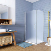 195cm Box Doccia Angolare Porta Battente con Parete Fissa 90x90cm in Vetro Temperato Satinato Opaco 6 mm Anticalcare con Barra Stabilizzatrice 140 cm (montaggio verso irreversibile)