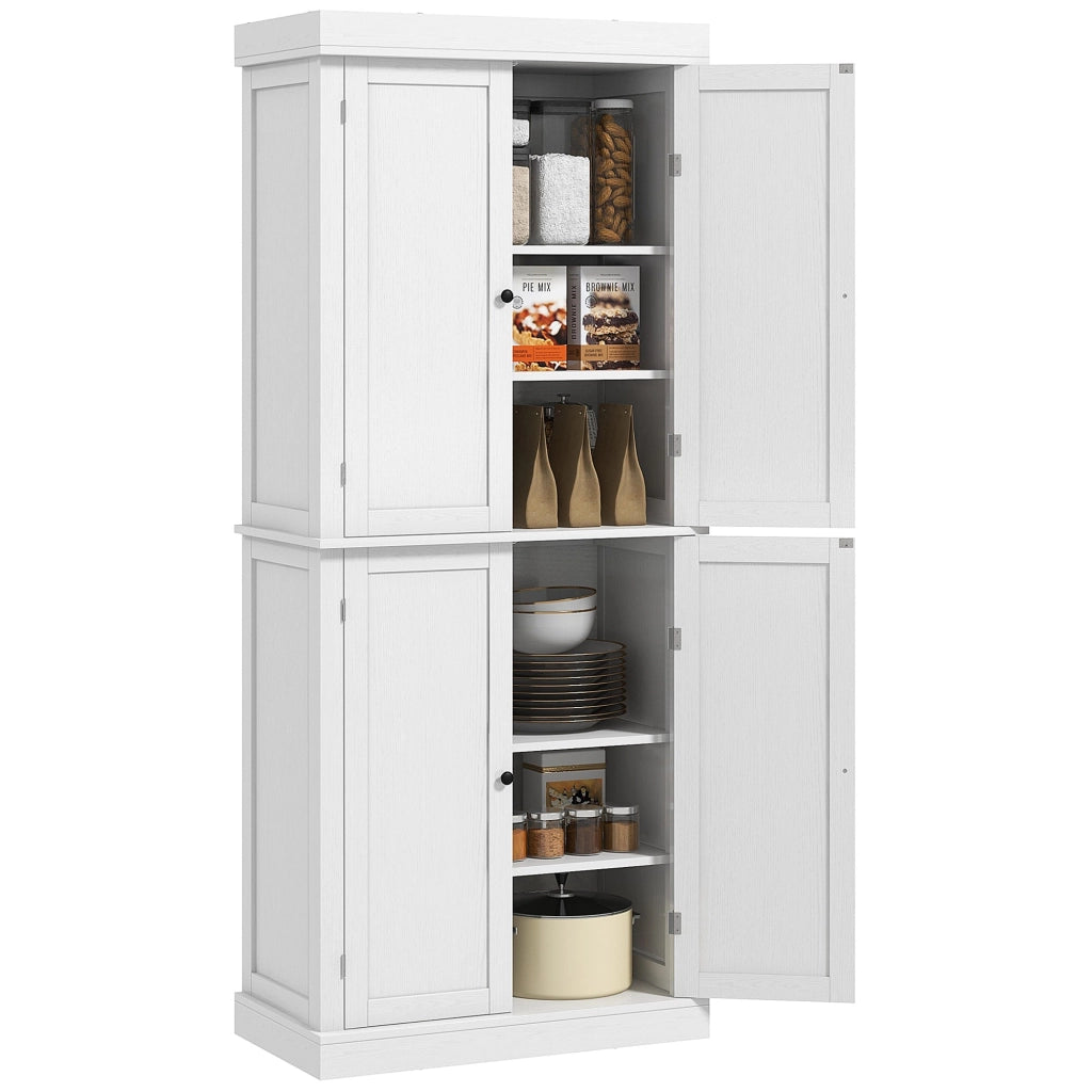 Credenza Mobile Alto Cucina 4 Ante e 6 Ripiani 76x40,5x184 cm in Legno Bianco