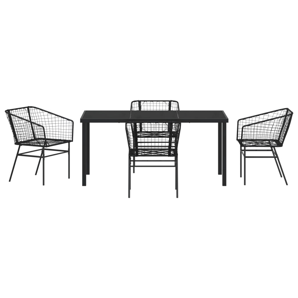 Set da Pranzo da Giardino 5 Pezzi in Polyrattan Nero