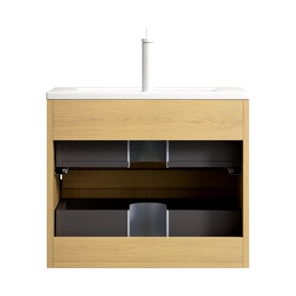 MOBILE BAGNO SOSPESO 61 cm con lavabo in ceramica Bianco e Rovere Dorato