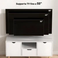 Mobile Porta TV max 50" con Cassetto, Ripiano Aperto e Armadietti, 110x40x50 cm, Bianco e Legno