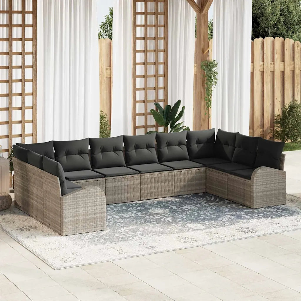 Set di divani con cuscino 10 pcs Grigio chiaro Polyrattan 3346222