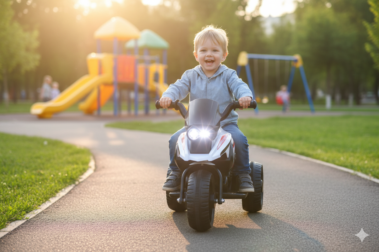 Moto Elettrica per Bambini 6V 3 Ruote con Suoni e Luci Bianco