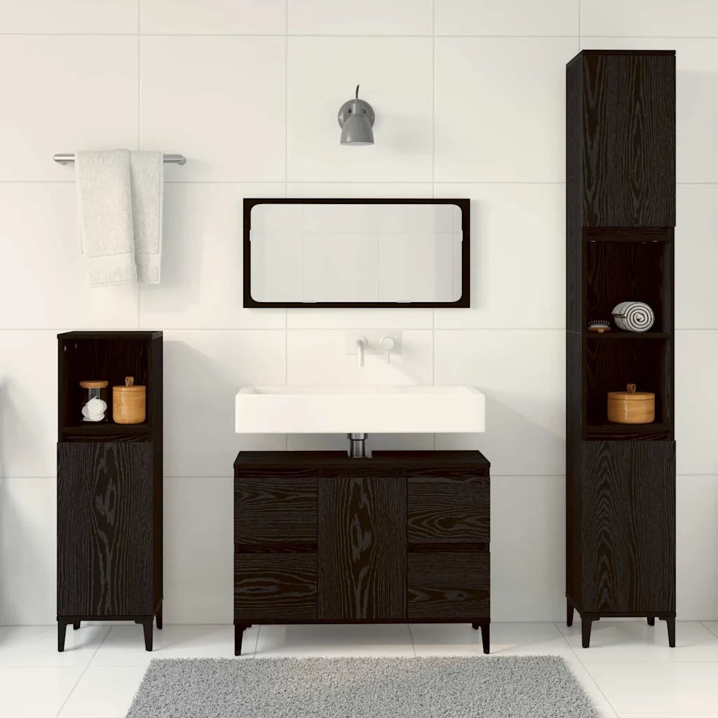 Set di mobili per il Bagno | Armadio da bagno Montaggio a parete 3 pz Rovere Nero