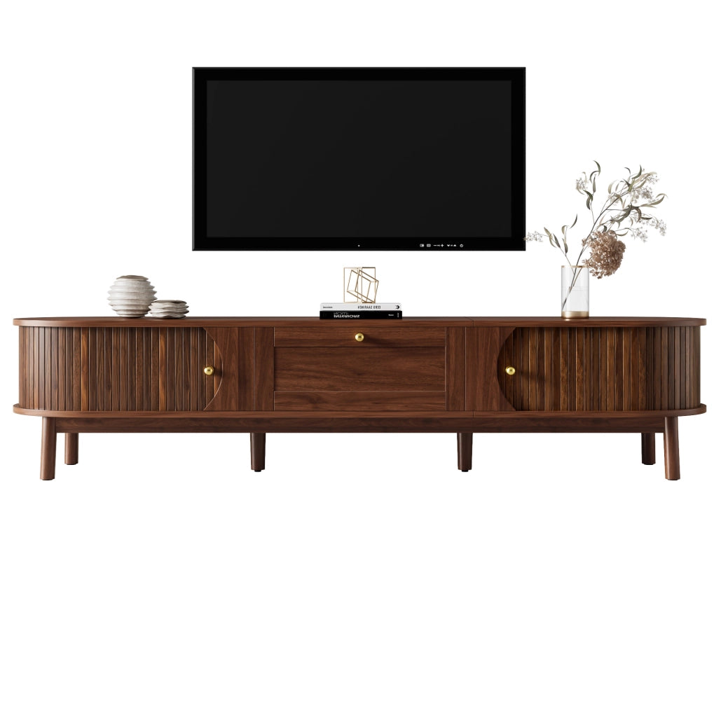 Mobile TV 170x39.5x38 cm con cassetto e ante scorrevoli in MDF noce