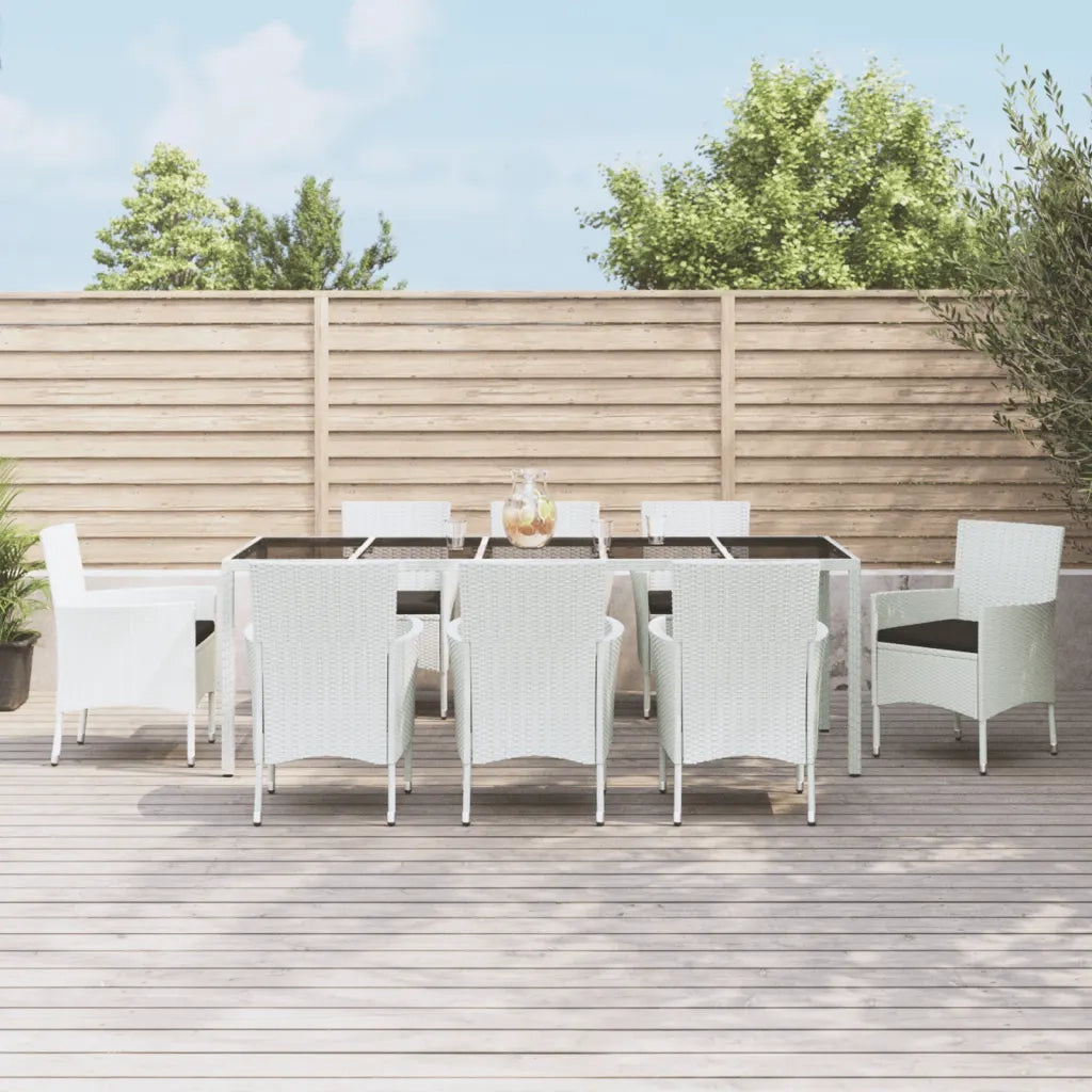 Set da Pranzo da Giardino 9 pz con Cuscini in Polyrattan Bianco 3187346