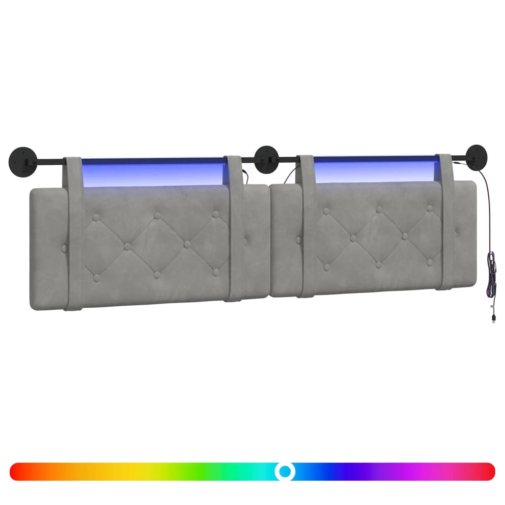 Testiera | Testata sospesa Con luce LED Grigio Chiaro Velluto