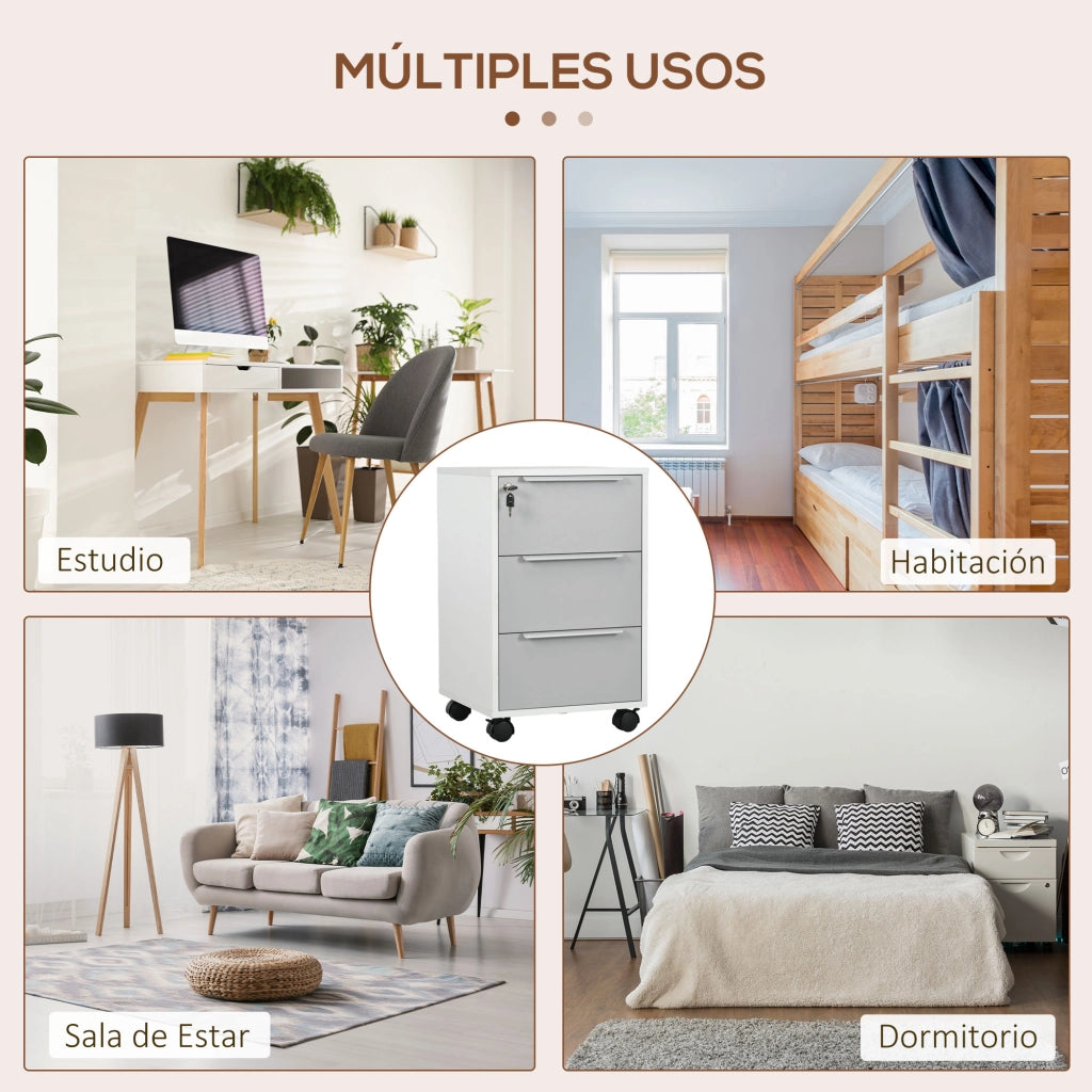Cassettiera con Ruote 3 Cassetti ¨C Zephmum ¨C Bianco Grigio 40x40x63.5 cm
