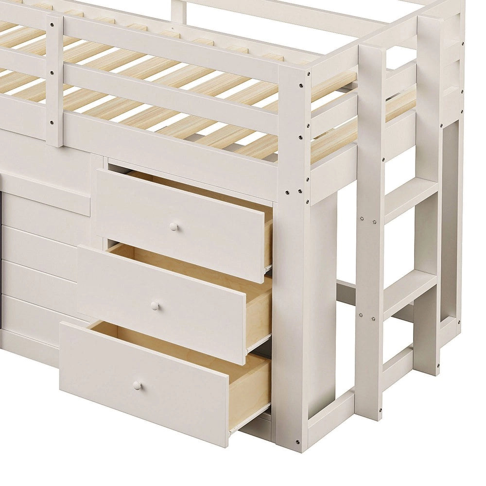 Letto a Soppalco Basso con Scivolo, Cassetti e Porte ¨C MINIMAL ¨C 90x200, Crema