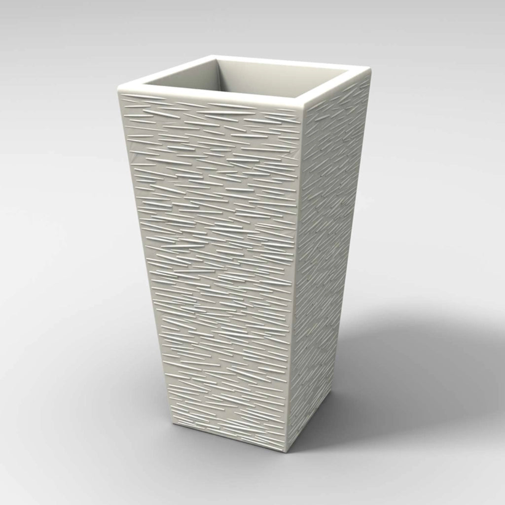 Vaso moderno in resina rettangolare H 65 bianco finitura rustica modello Egizio