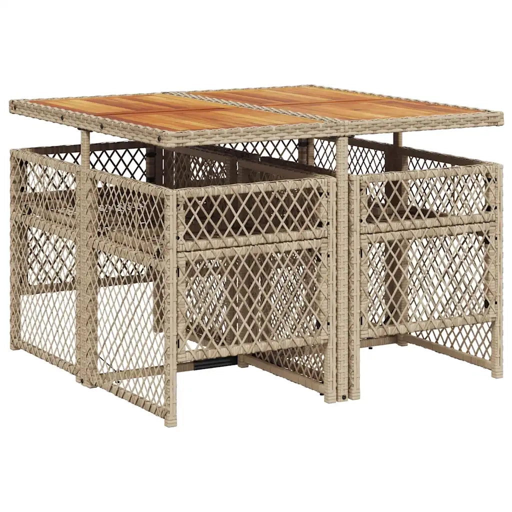 Set da Pranzo da Giardino 5 pz con Cuscini Beige in Polyrattan