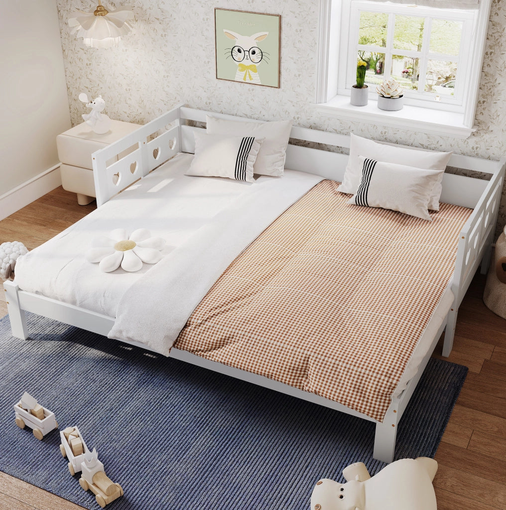 Divano letto daybed a cuore estendibile 90x190 cm in legno bianco