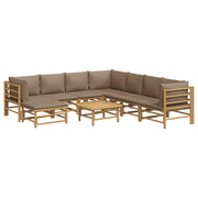 Set di mobili da giardino per esterni 9 pezzi con cuscini in bambù color tortora 02_0018168