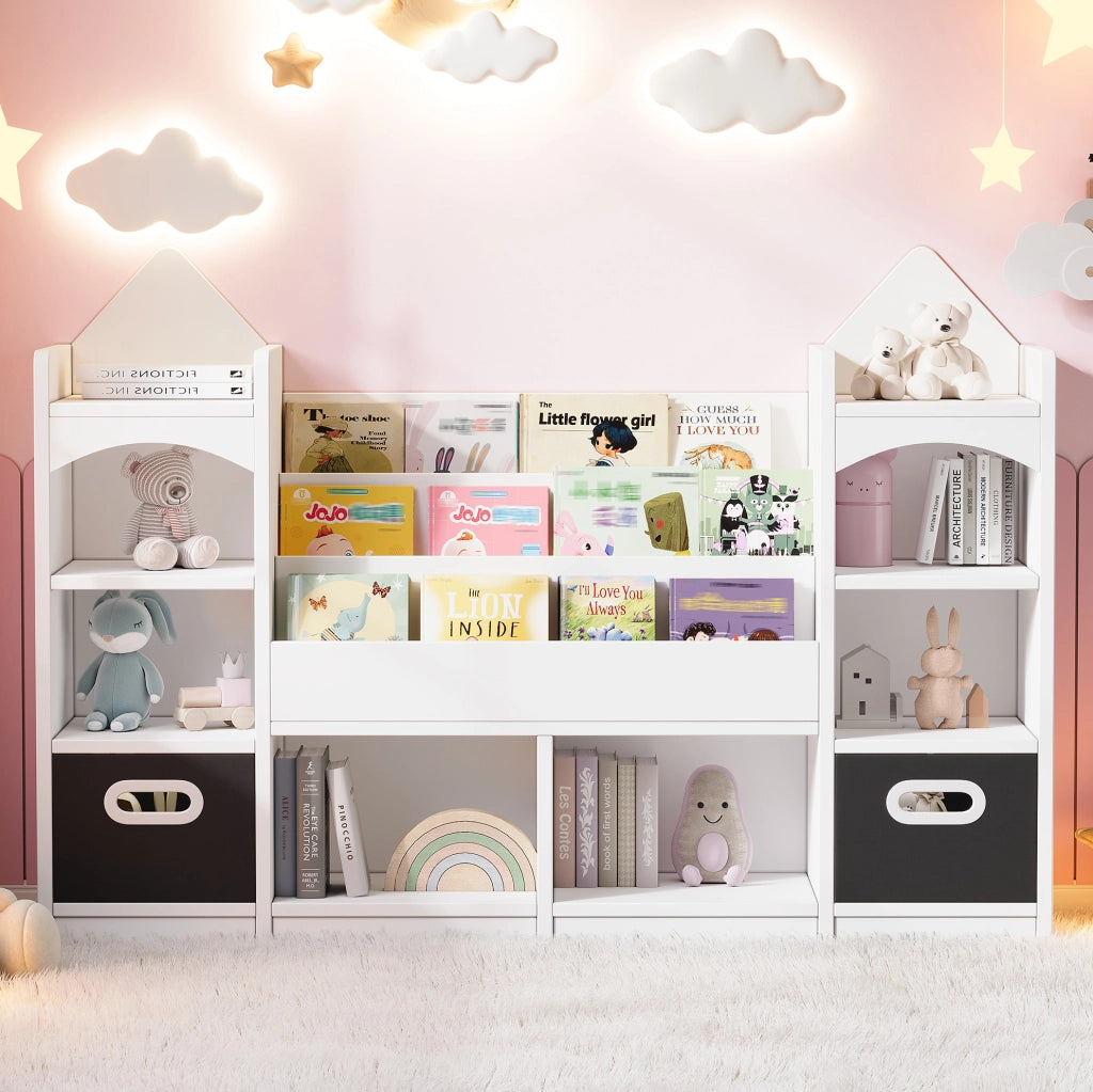Libreria contenitore per bambini bianca con 2 box pieghevoli