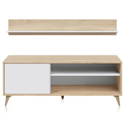 Kikua Plus Mobile TV con Mensola 135x40x50 cm, Rovere Bianco, Sistema PUSH