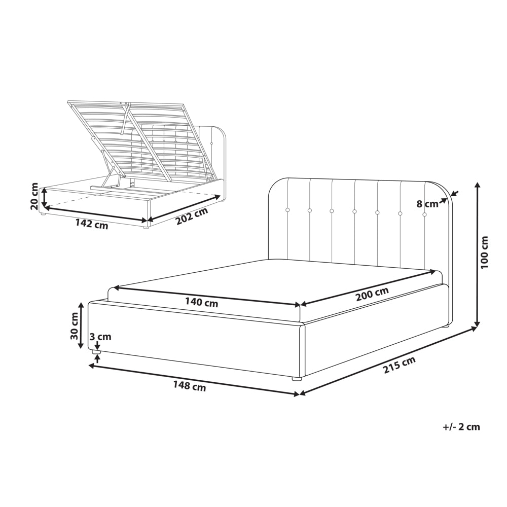 Letto matrimoniale 140 x 200 cm in tessuto di ciniglia Base letto a doghe Testiera trapuntata tortora