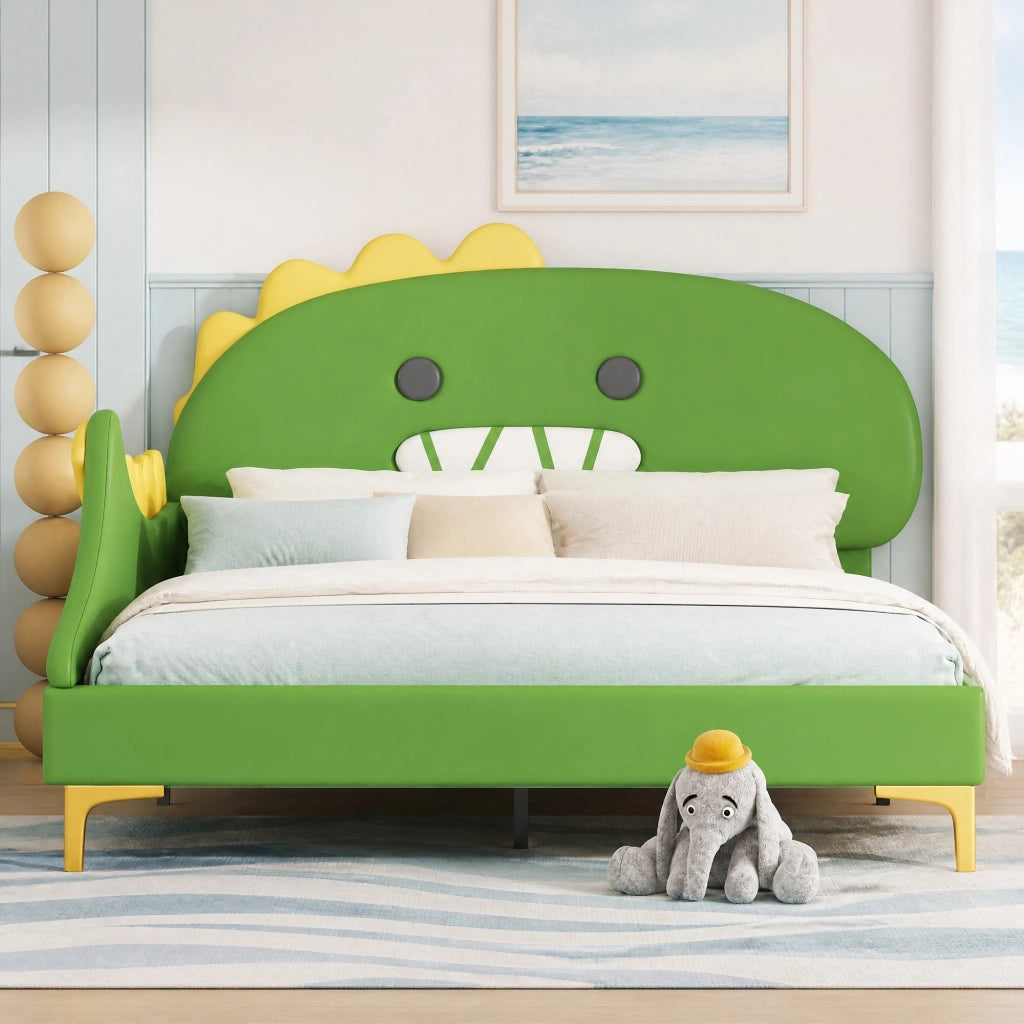 Letto basso per bambini dinosauro verde 140x200 cm