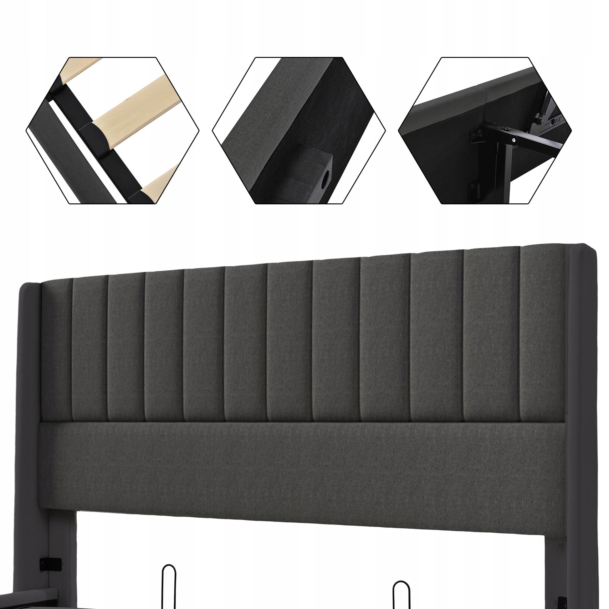 Letto matrimoniale idraulico - Xylo - 180x200 - Grigio - Tessuto lino