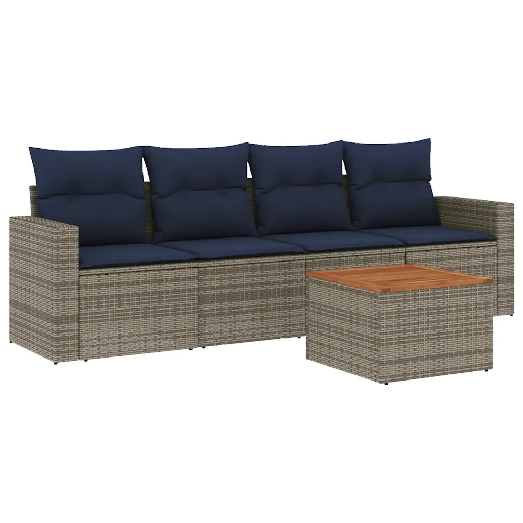 Set Divani da Giardino 5 pz | Set Salotto da Giardino con Cuscini Grigio in Polyrattan
