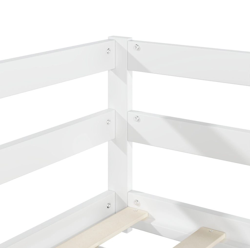 Letto Montessori per bambini in legno di pino con sponde su 4 lati 140x200 cm bianco