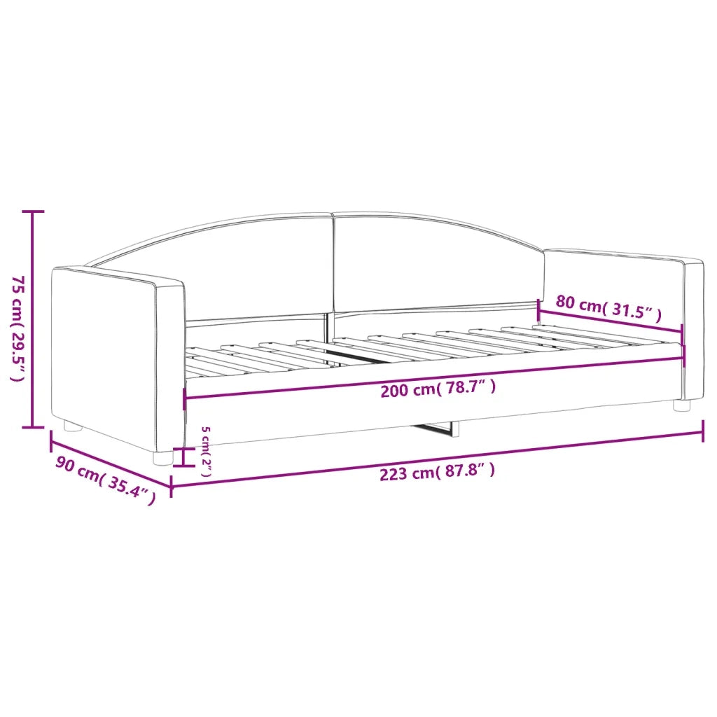 Letto da Giorno Grigio Scuro 80x200 cm in Tessuto