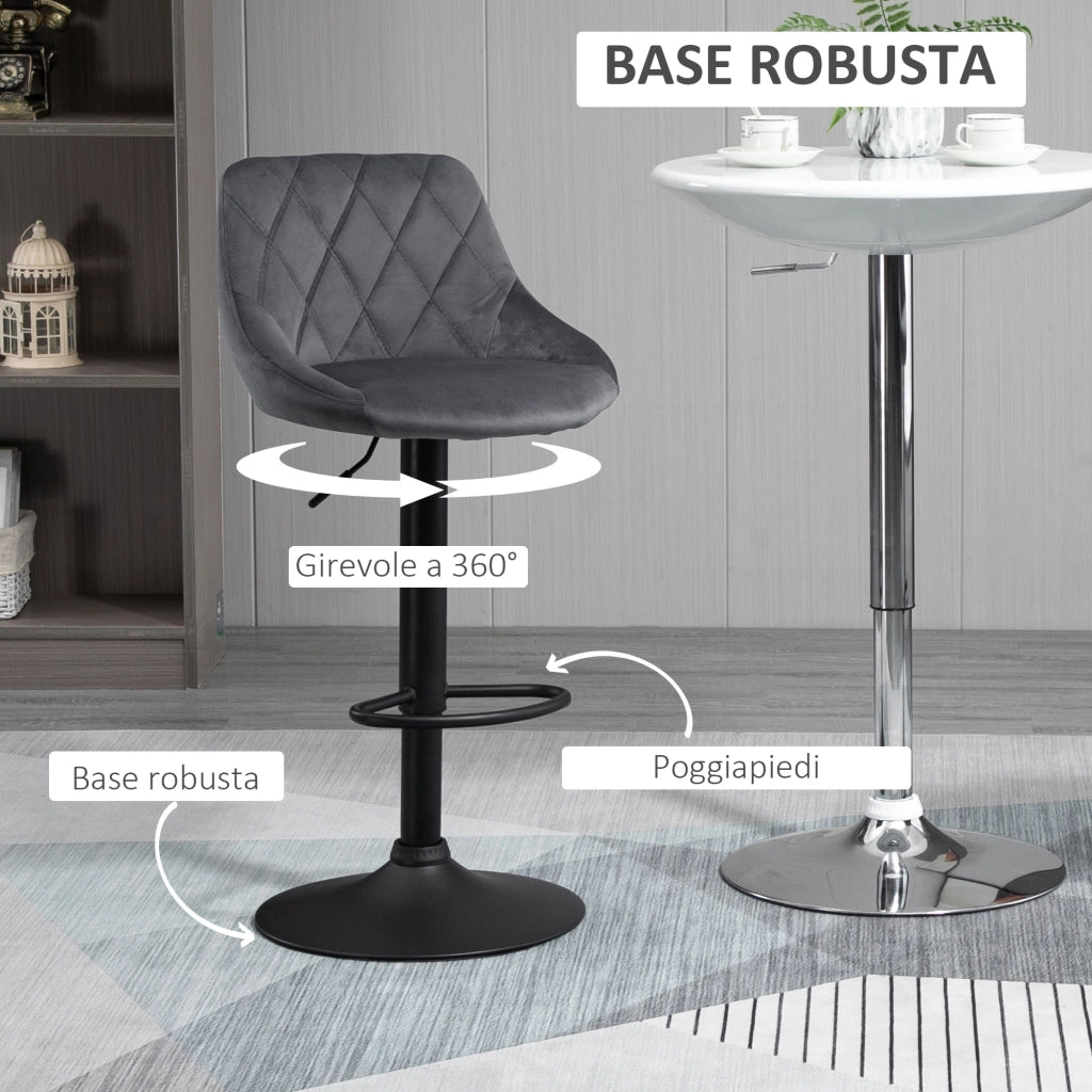 EasyComfort Set 2 Sgabelli da Bar con Altezza Regolabile, Base in Metallo e Seduta Finta Pelle, Sgabelli Alti Moderni Girevoli con Schienale e Poggiapiedi 46x48x83-104cm, Grigio e Nero