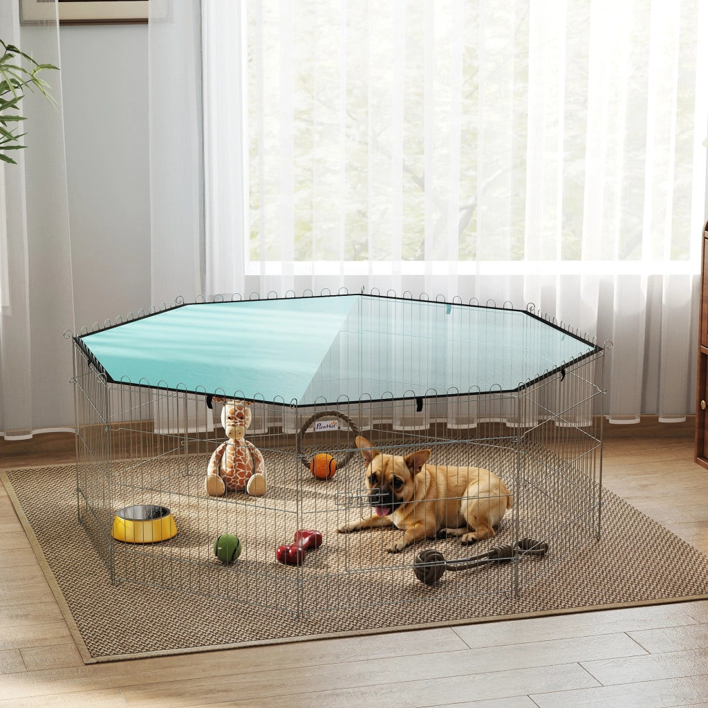 Recinto per Cani 8 Pannelli con Tetto ¨C Zephmum ¨C Verde Argento 60H