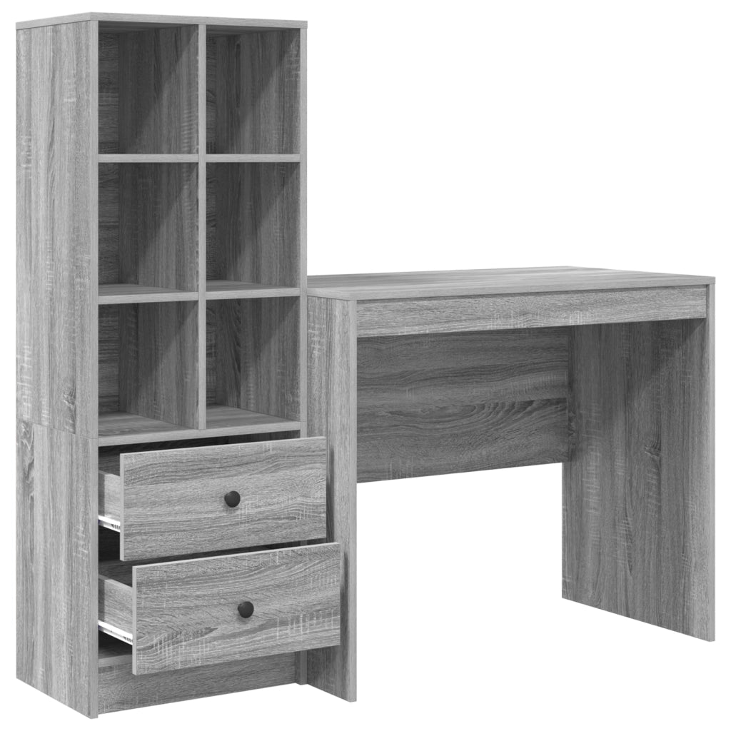 Scrivania con spazio di archiviazione Grigio sonoma Legno ingegnerizzato