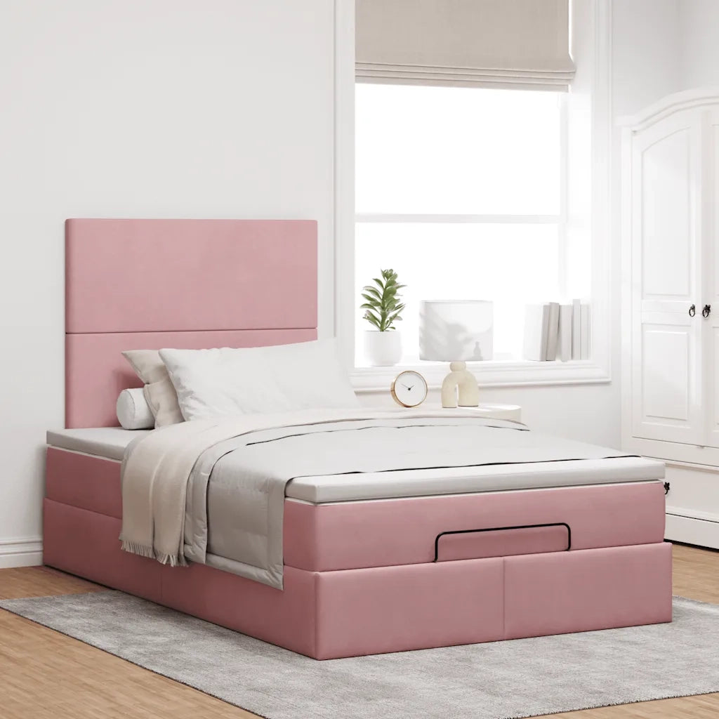Struttura Letto Pouf con Materasso Rosa 120x200 cm Velluto 3314245