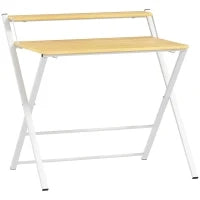 Scrivania Pieghevole con Ripiano Rialzato e Gambe a X, in Legno e Acciaio, 86x66x82 cm, Bianco e color Legno