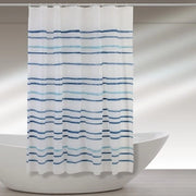 Tenda doccia 120x200cm in  acrilico bianco dalle righe azzurre con ganci