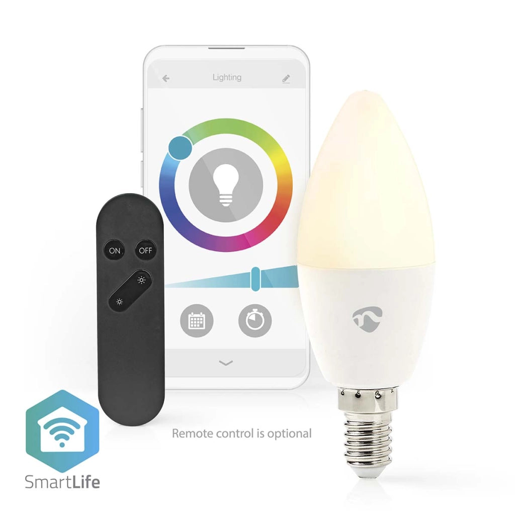 Collegare lampadina Wi-Fi LED RGB 4,9W 470lm E14 forma di candela di plastica Bianco Nedis