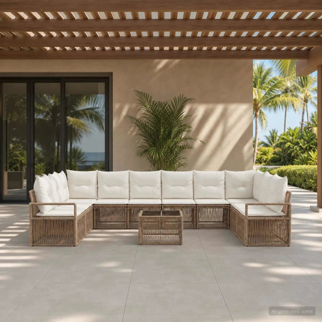 Set Divano da Giardino 11 pcs Beige polyrattan 3435825