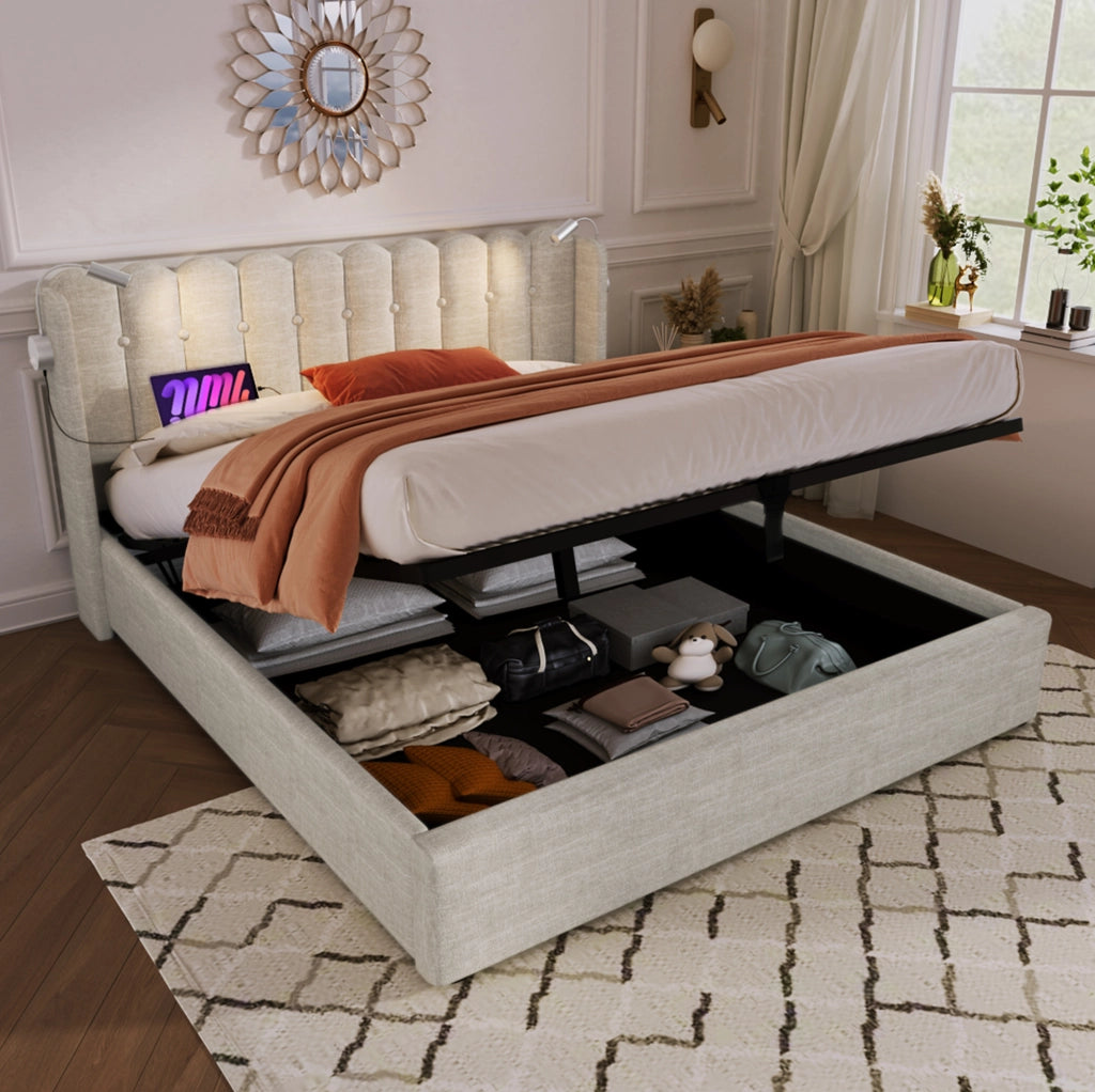 Letto matrimoniale contenitore 160x200 con luce lettura e USB